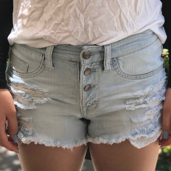 Mossimo Lightwash Denim Ripped Jean Shorts - Picture 2 of 6